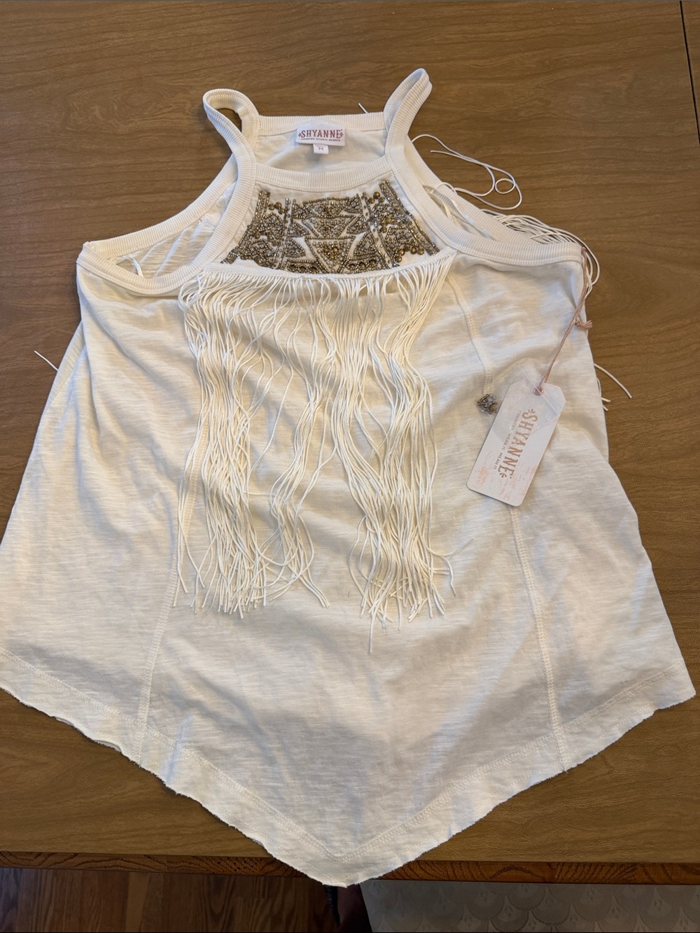 Shyanne Cream Fringe Halter Tank with Beaded Embellishment
